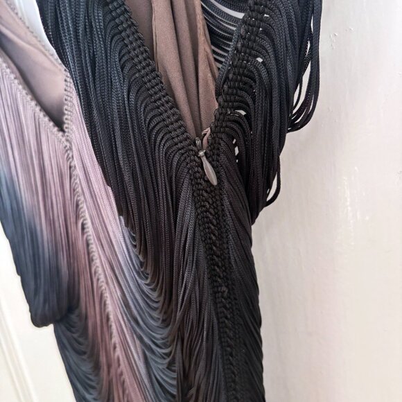 LIA KES Draped Fringe Dress New York Mini Short Mini Ombre Blue Grey Black XS - Picture 10 of 13